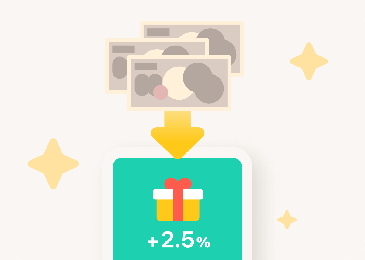 ワンバンクのもらえるポケットに置いたお金に応じて、毎月1日に年2.0%相当の残高がもらえます。