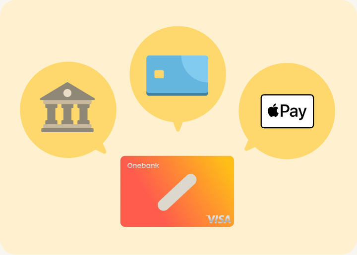 銀行口座やクレジットカード、Apple Payなど様々な方法でワンバンクのカード残高に入金できます。